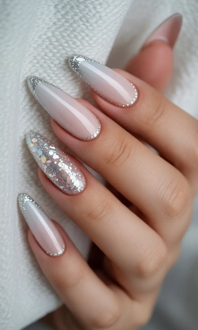 elegant nails 2026 Silver Halo Almond Glow