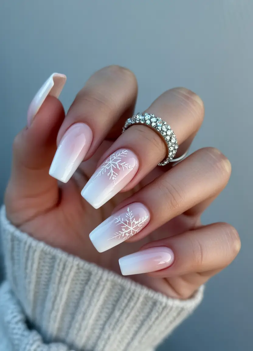 elegant nails 2026 Winter Snowfade Square Elegance