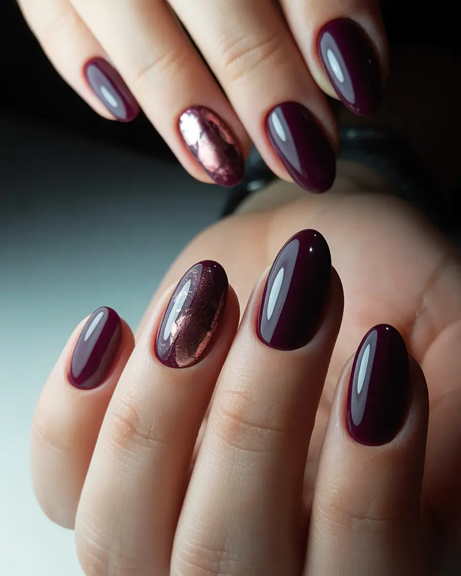 elegant nails 2026 Merlot Chrome Accent Oval