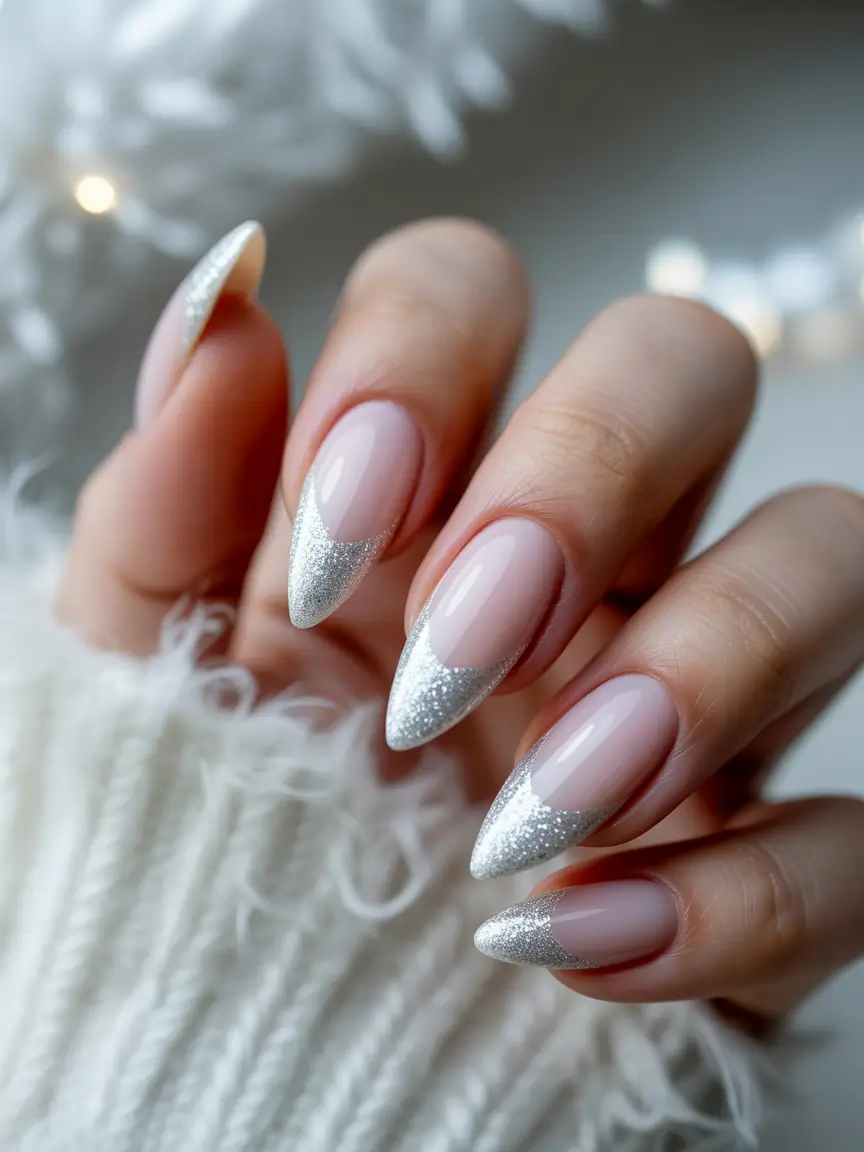 elegant nails 2026 Silver Frost Almond French