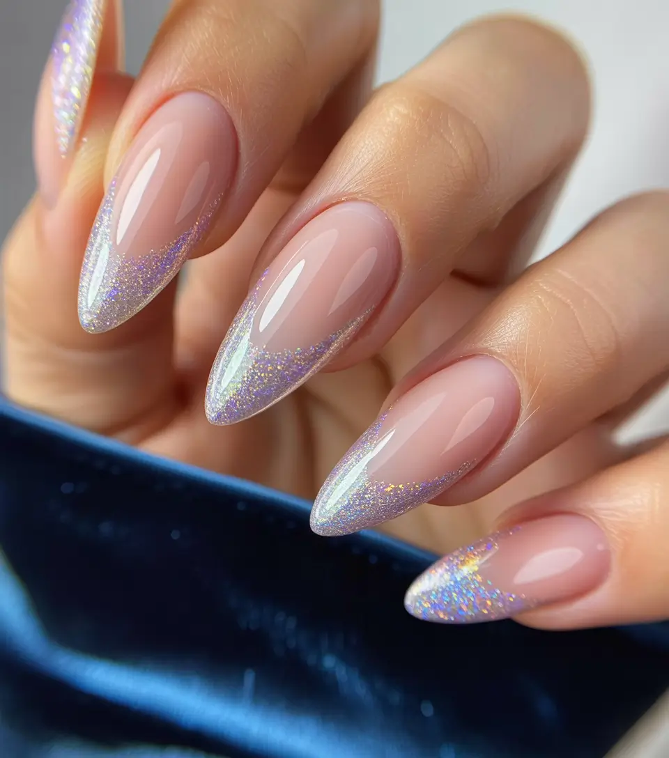 elegant nails 2026 Iridescent Almond Moonlight Tips