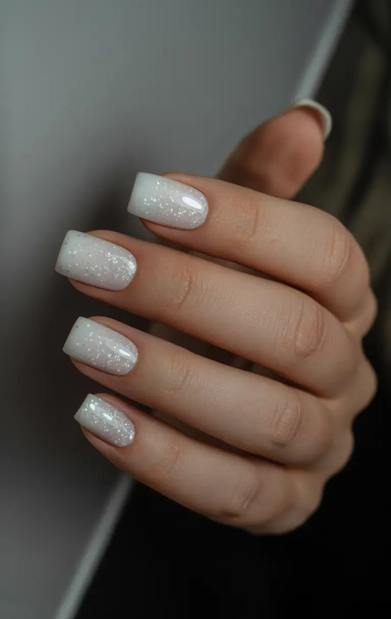 elegant nails 2026 Snow Glow Short Square White