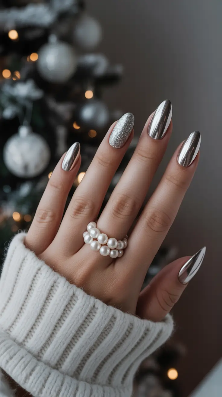 elegant nails 2026 Platinum Mirror Almond Luxe