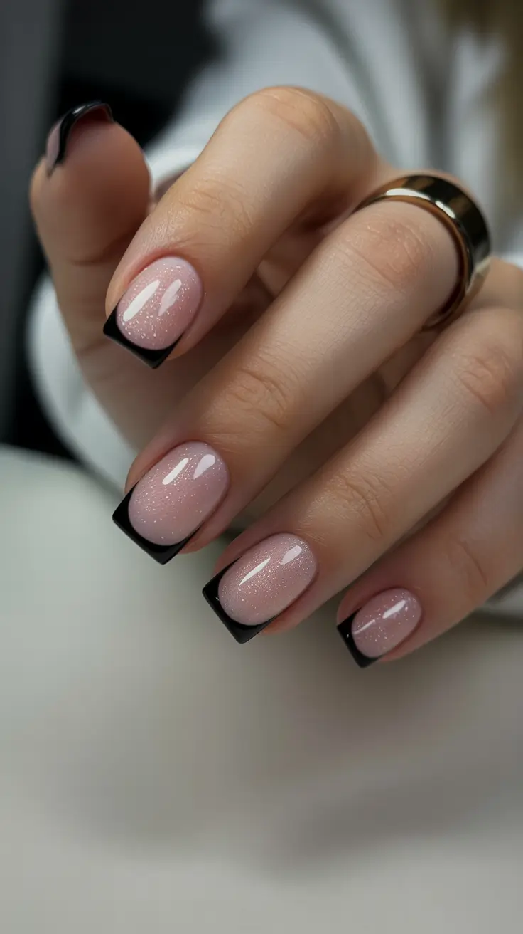 elegant nails 2026 Midnight Micro French With Gloss