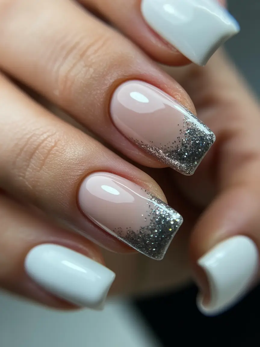 elegant nails 2026 Frosted White Gradient Sparkle