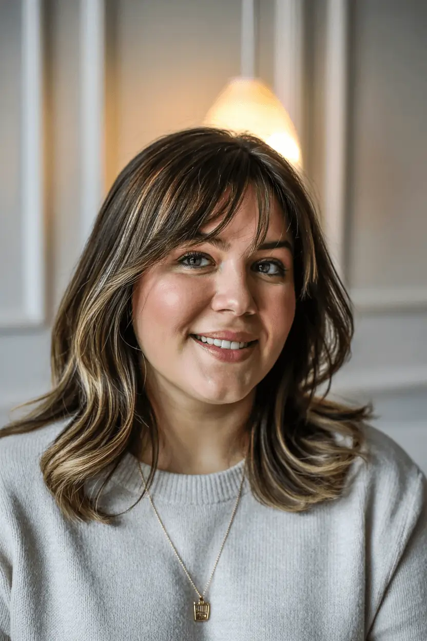 fat face haircuts with bangs Soft Volume with Feathered Bangs