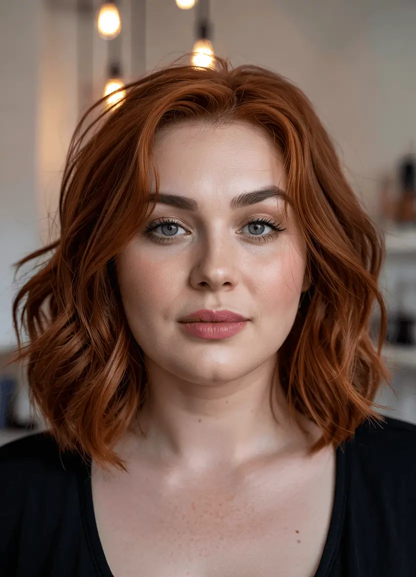 fat face haircuts curly hair Copper Waves with Modern Edge