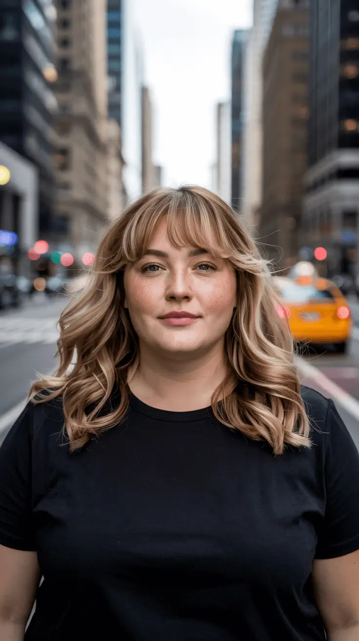 fat face haircuts long hair Soft City Waves with Classic Fringe