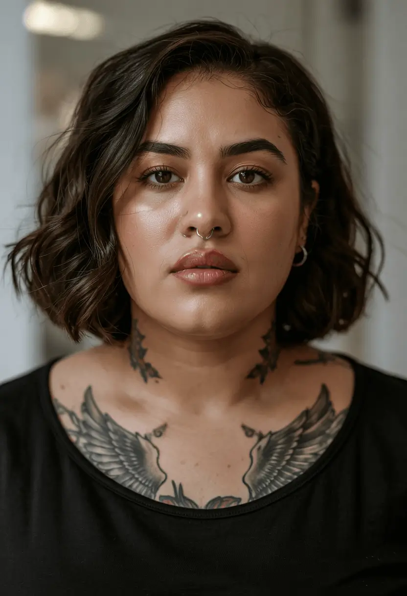 fat face haircuts short Textured Bob with Subtle Waves