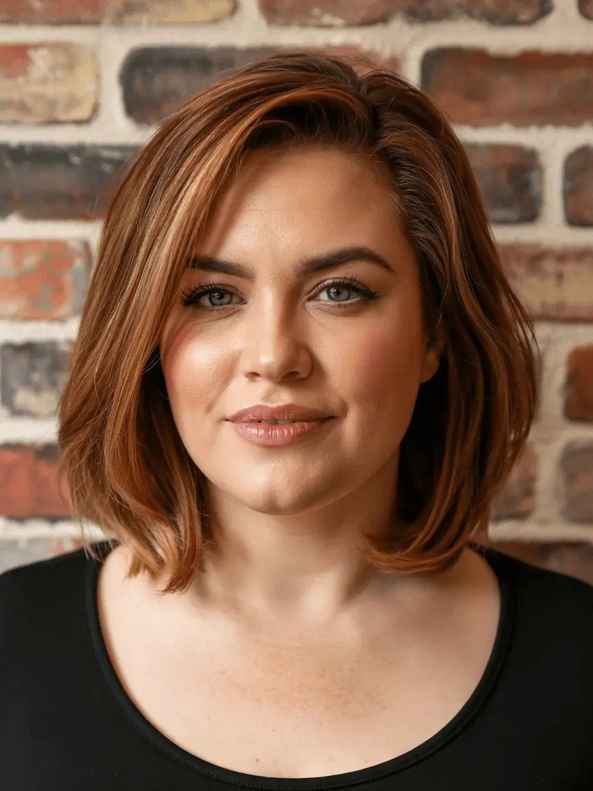 fat face haircuts medium Polished Chestnut Bob with Sleek Edges