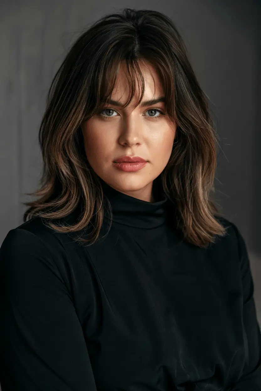 fat face haircuts with bangs Polished Layers with Curtain Bangs