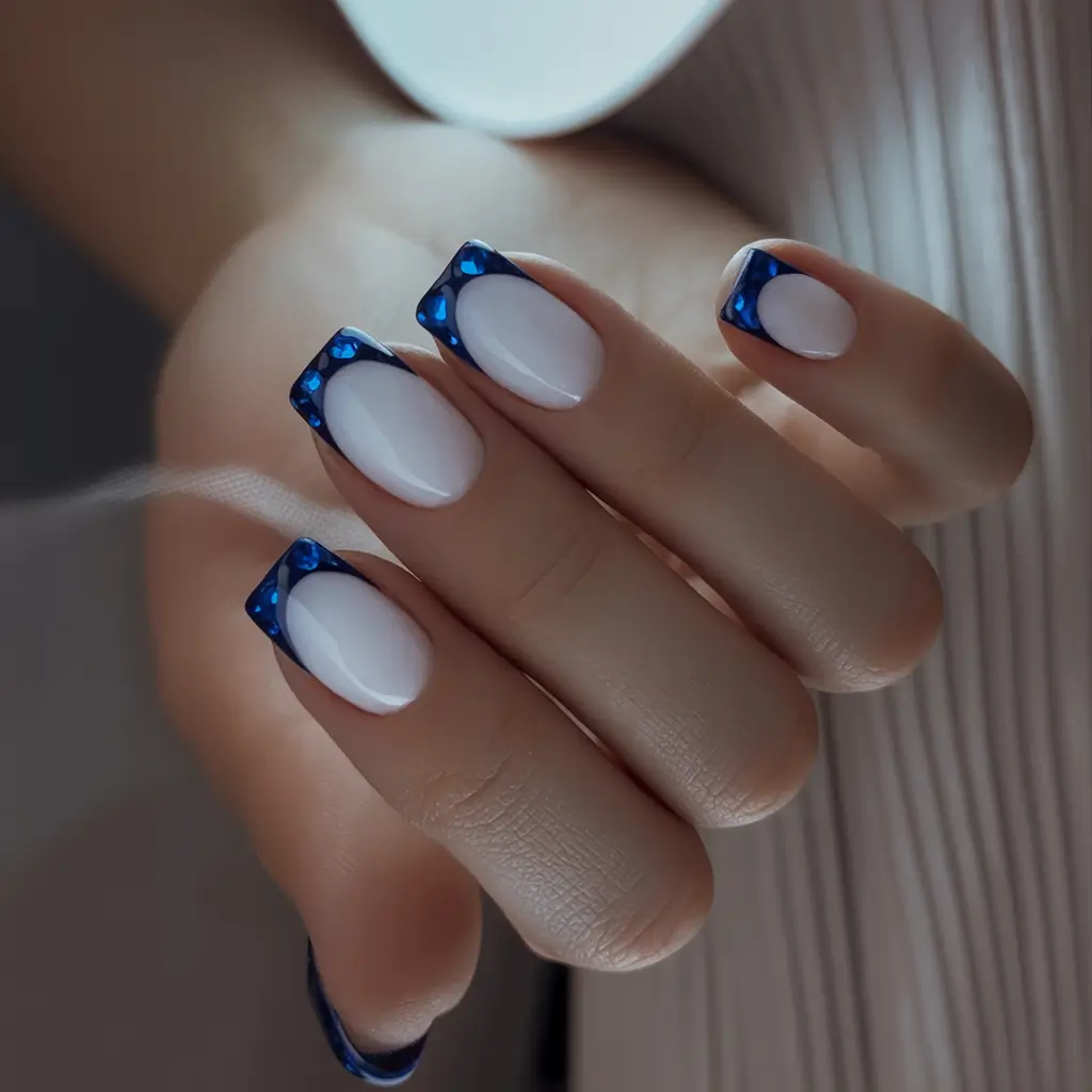 french nails 2026 Blue Edge Modern French