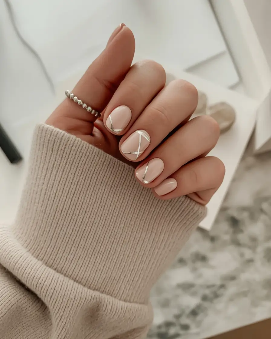 french nails 2026 Champagne Line Art French