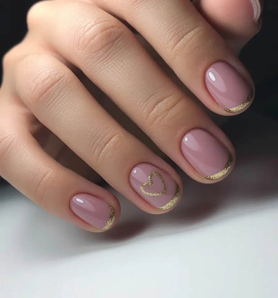 french nails 2026 Golden Heart Micro French
