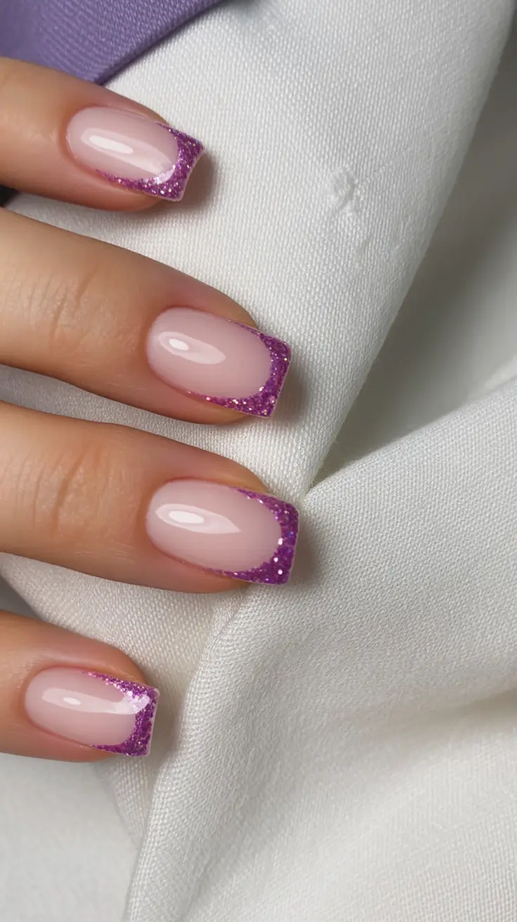 french nails 2026 Purple Sparkle French Twist