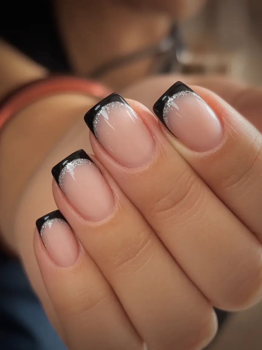 french nails 2026 Black Starlight French