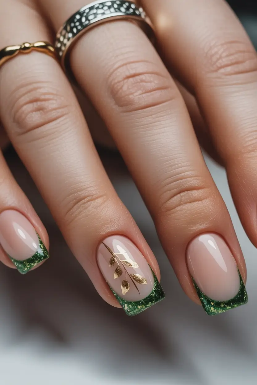 french nails 2026 Emerald Leaf French