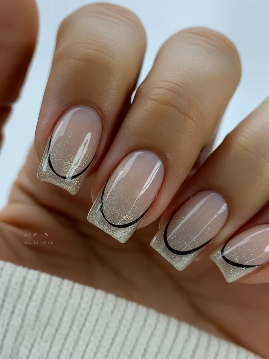 french nails 2026 Silver Veil Graphic French