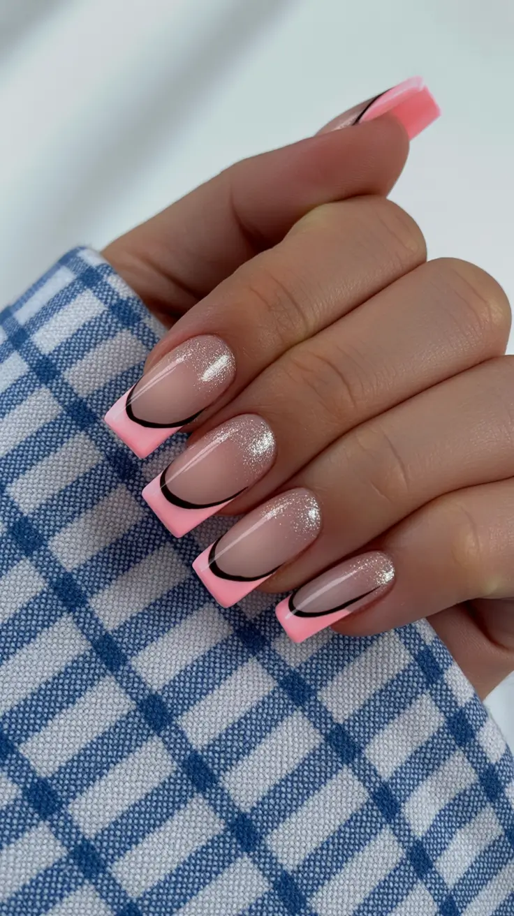 french nails 2026 Pink Neon Frame French