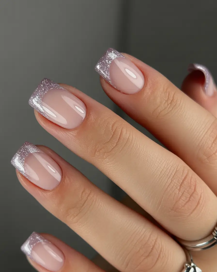 french nails 2026 Lavender Diamond Glitter French