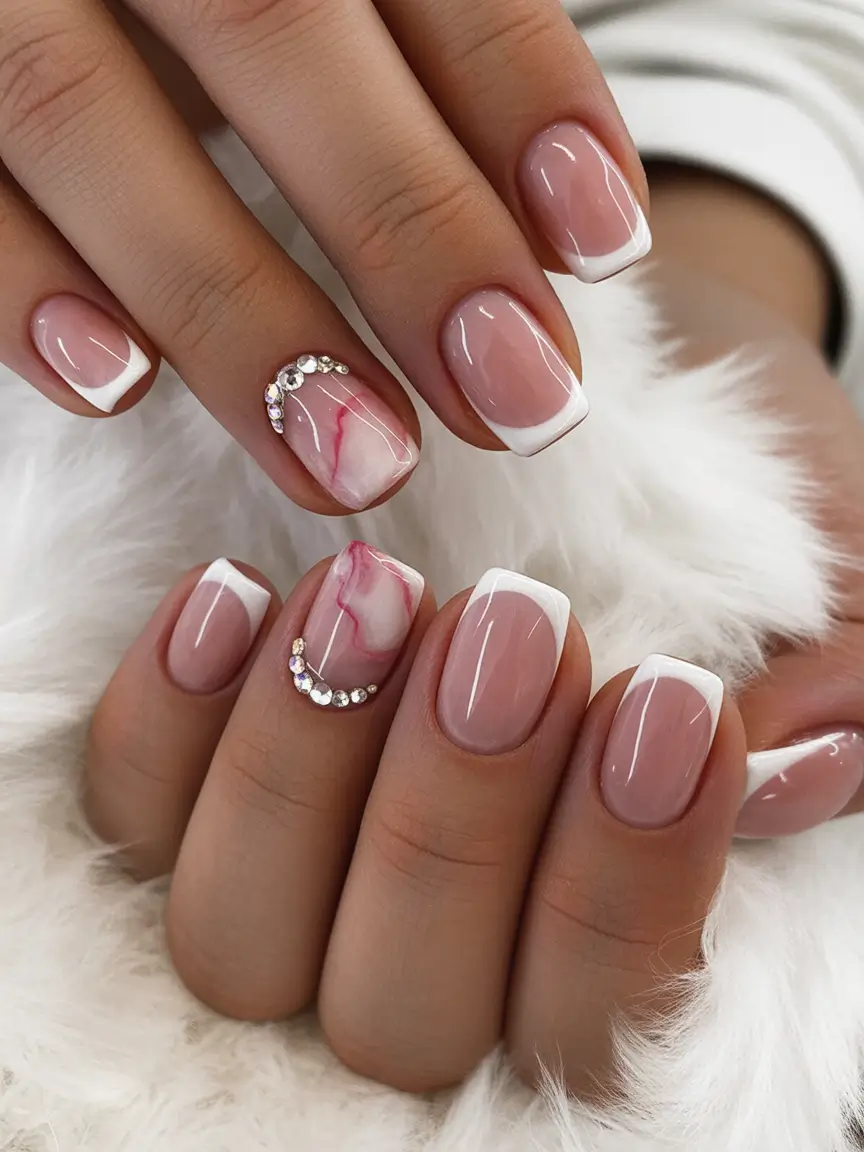 french nails 2026 Rosy Marble Accent French