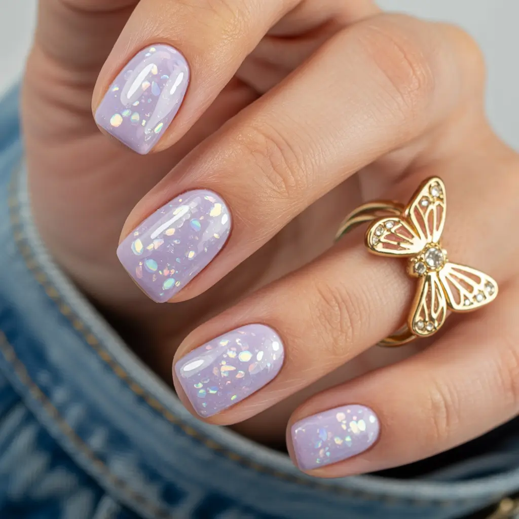gel nails ideas Lavender Opal Shimmer Gel Nails