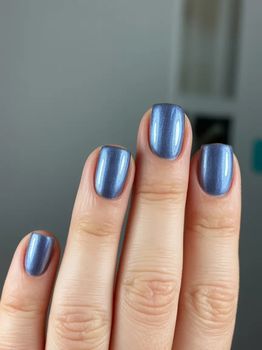 gel nails ideas Steel Blue Winter Glow Gel Nails