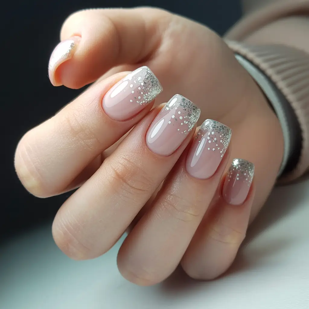 gel nails designs Silver Frost French Sparkle Gel Nails