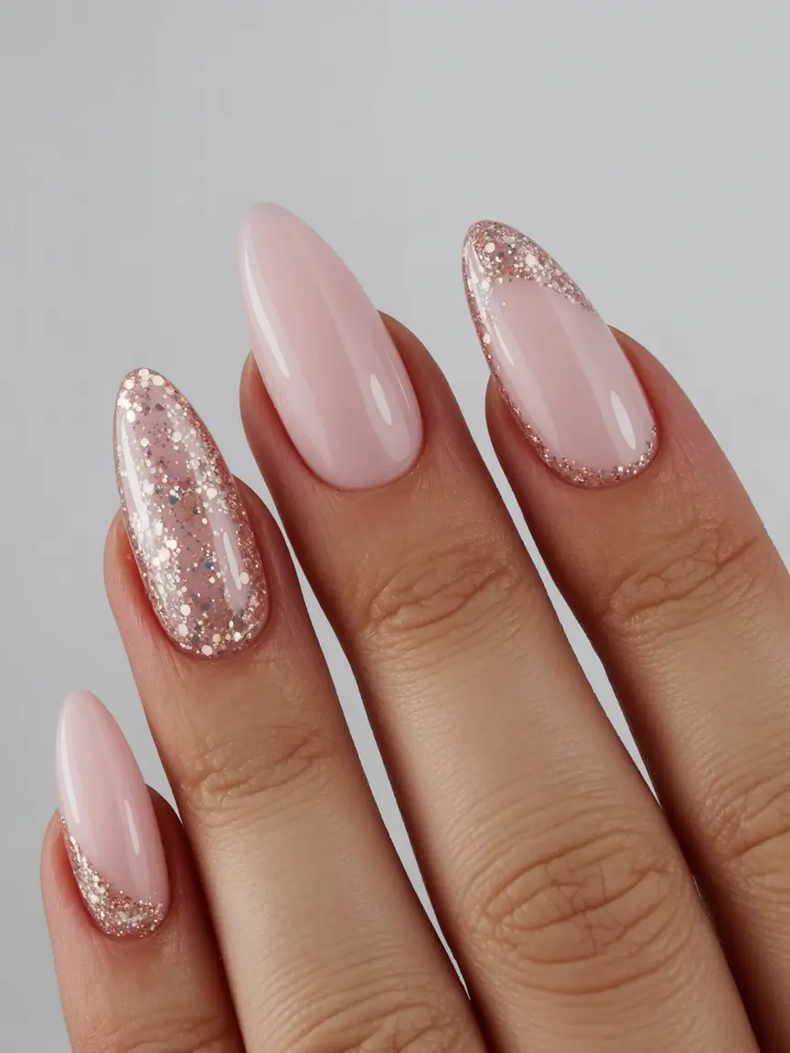 gel nails inspiration Soft Rose Quartz Glitter Fade Gel Nails