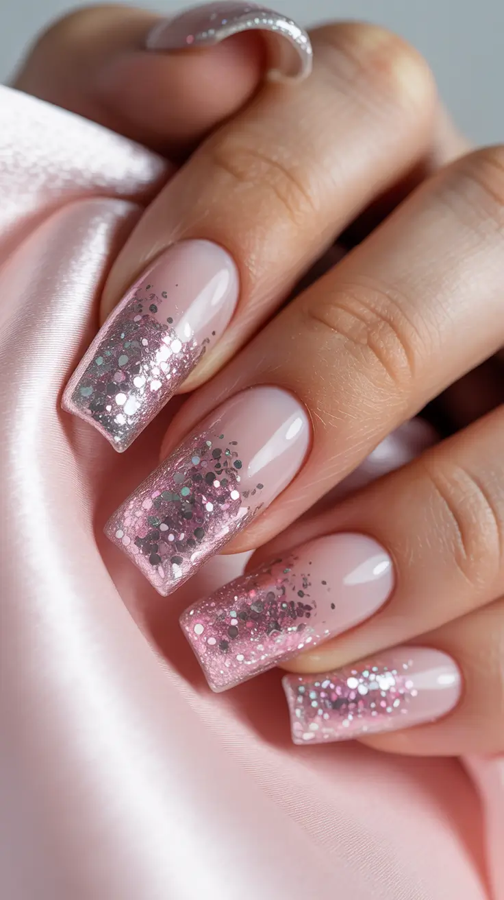 gel nails ideas Pink Diamond Dust Glitter Gel Nails