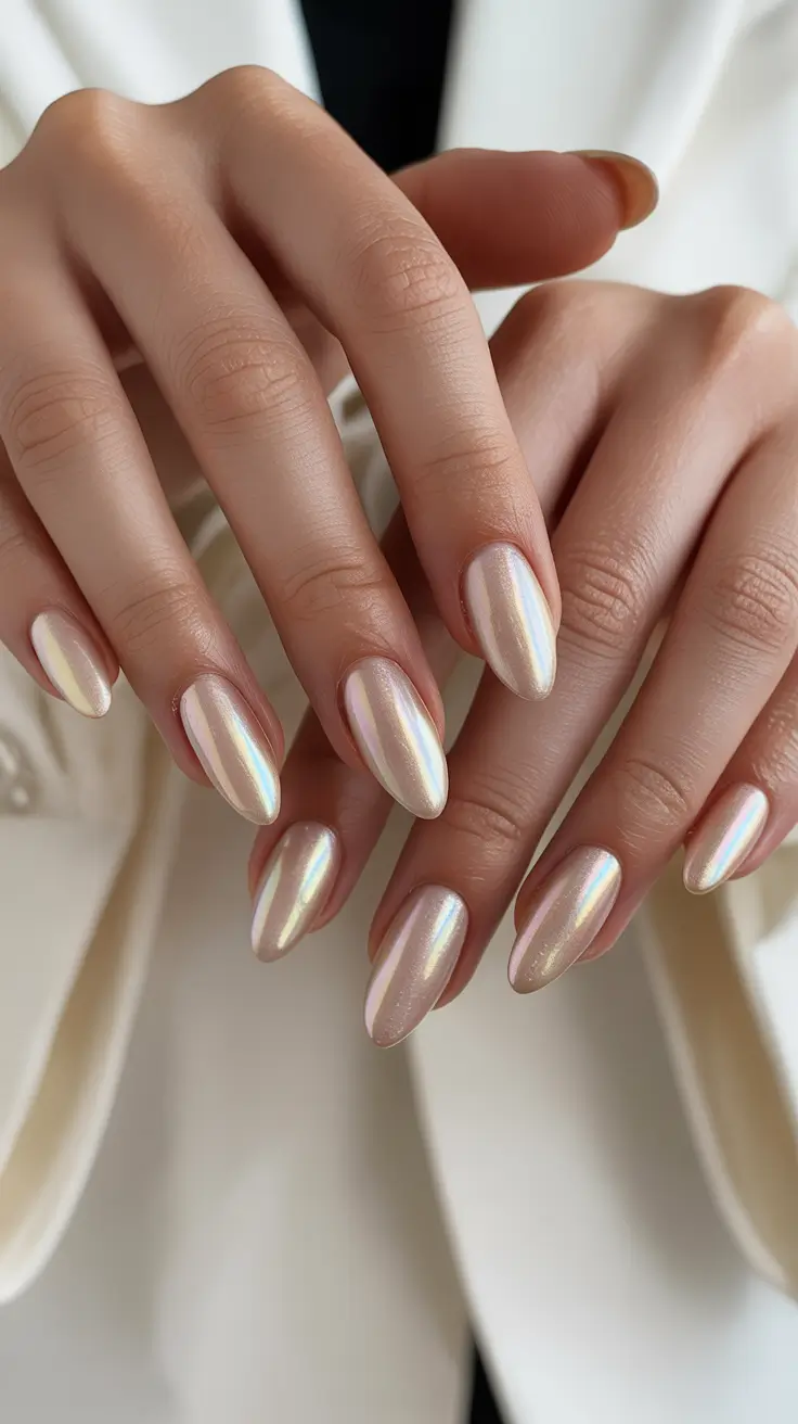 gel nails simple Golden Pearl Chrome Glow Gel Nails