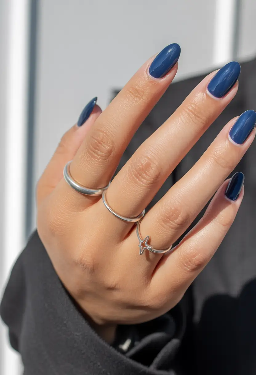 gel nails ideas Deep Midnight Blue Winter Gel Nails