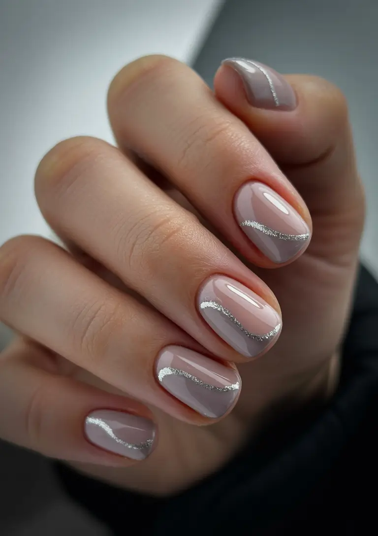 gel nails simple Silver Wave Minimalist Gel Nails