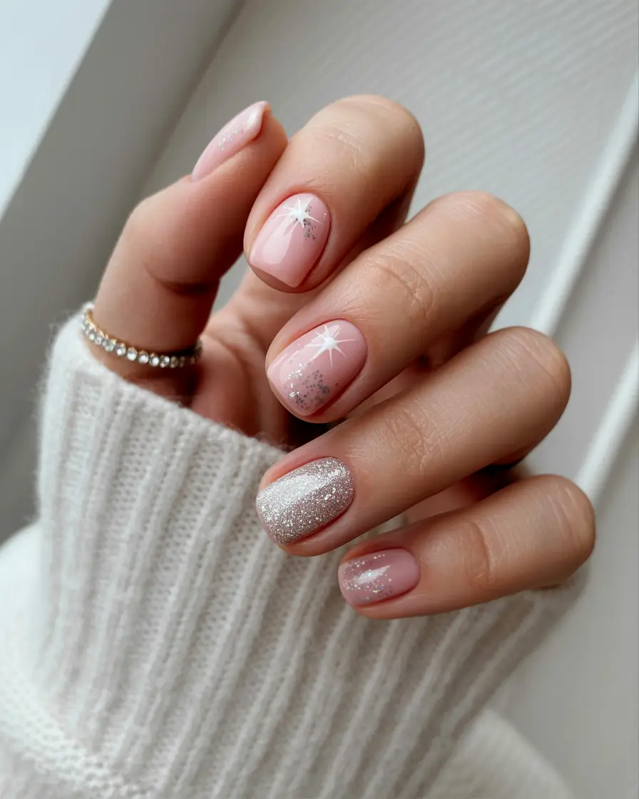 gel nails ideas Soft Pink Starry Sparkle Gel Nails
