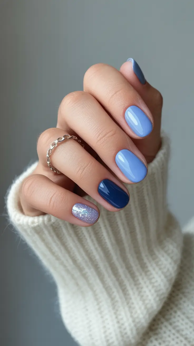 gel nails winter Frosted Sky Blue Mix And Match Gel Nails