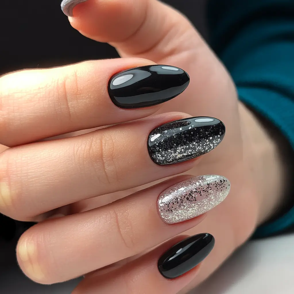 gel nails black Black Nightfall Glitter Gel Nails