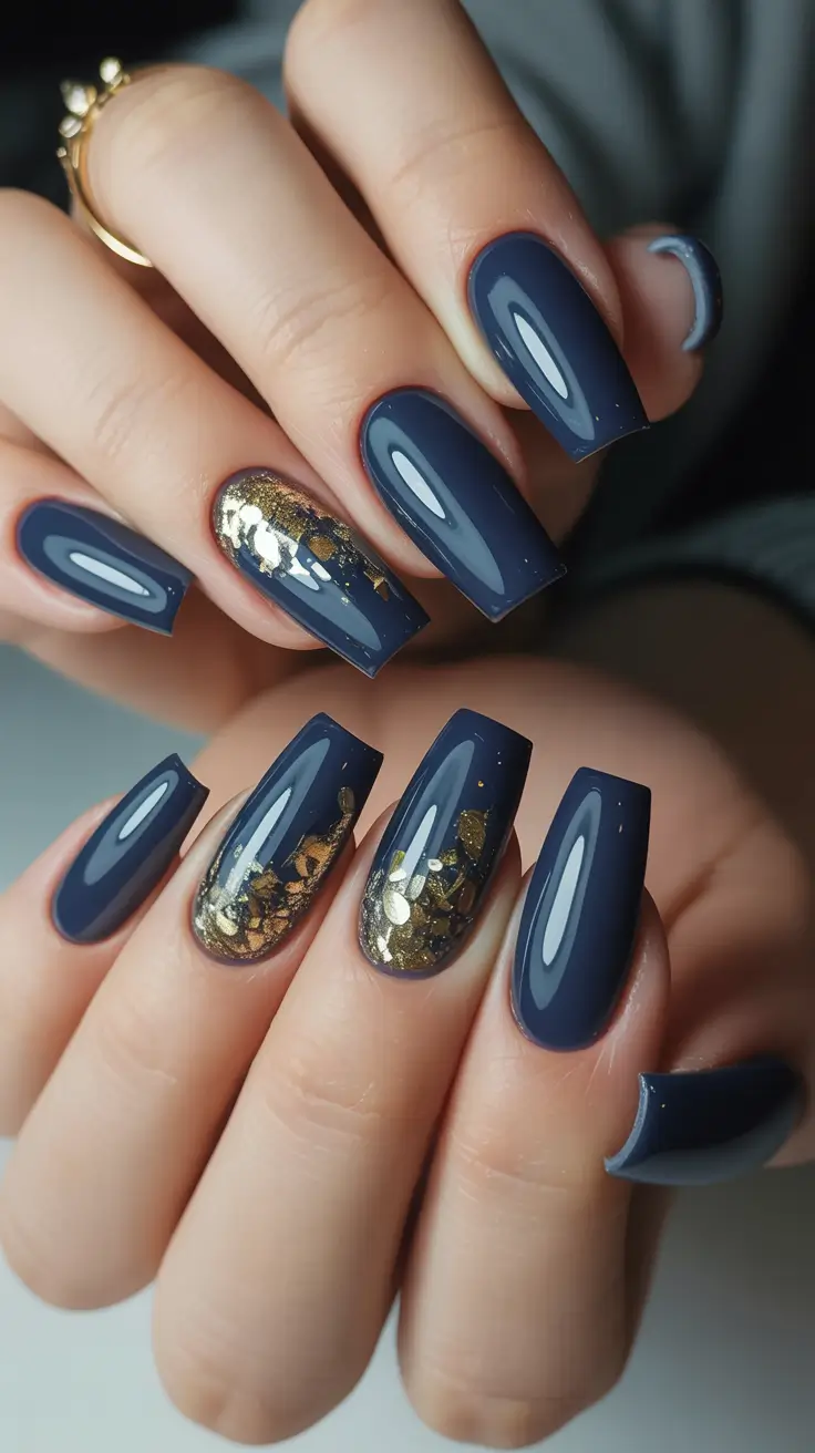 gold nails 2026 Midnight Navy Gold Drama