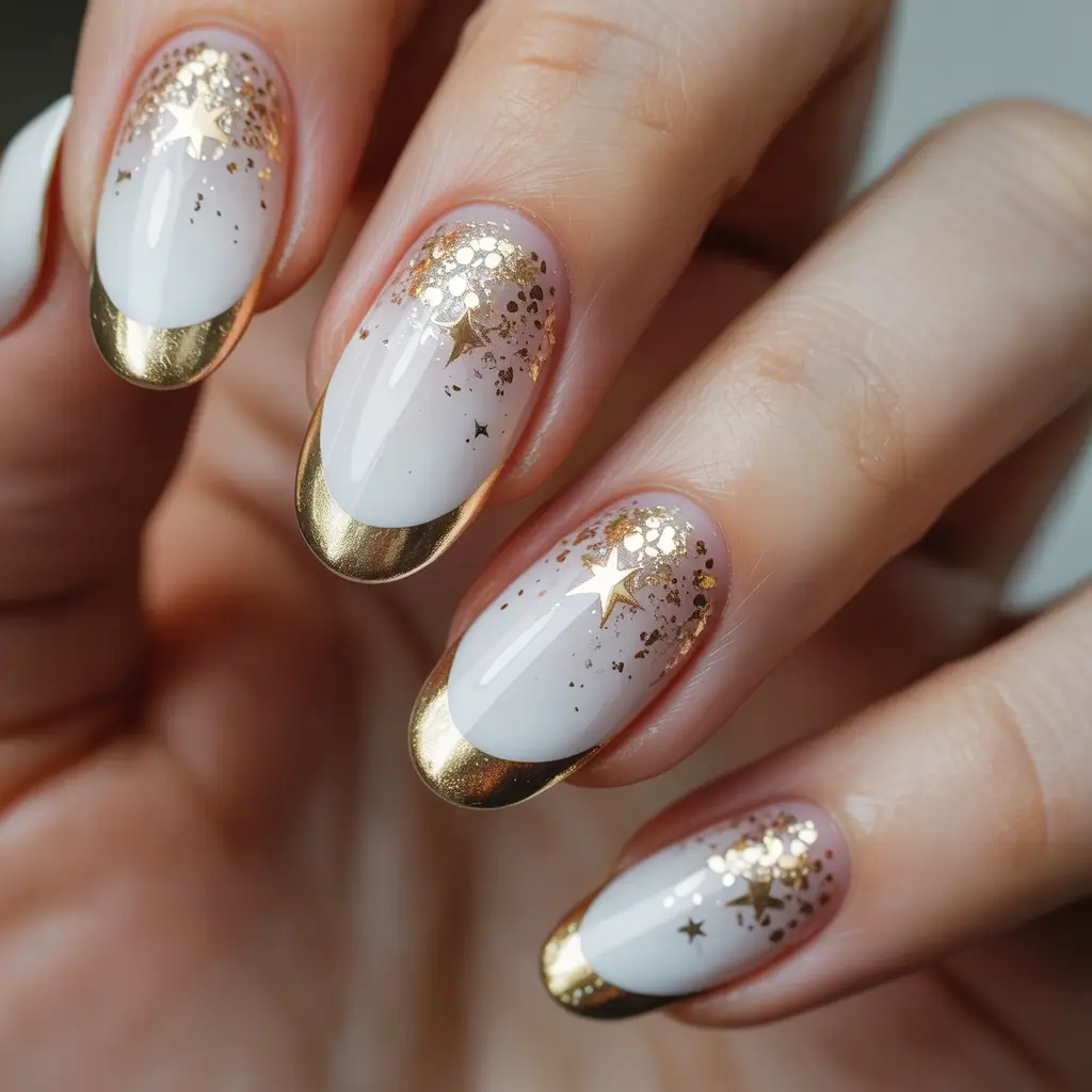 gold nails 2026 Golden French Celestial Fade