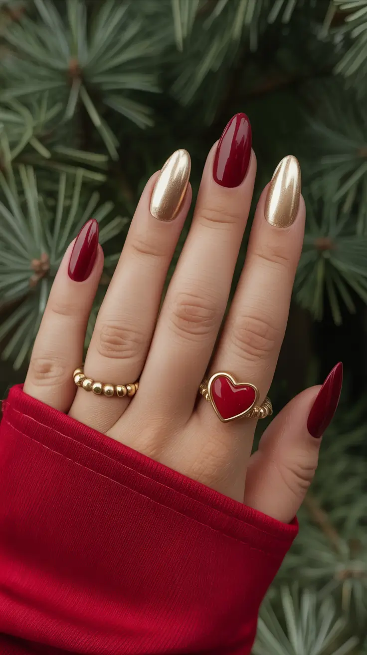 gold nails 2026 Red Gold Holiday Luxe