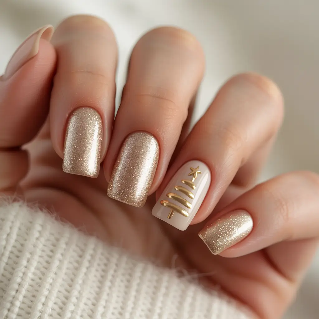 gold nails 2026 Golden Winter Tree Accent