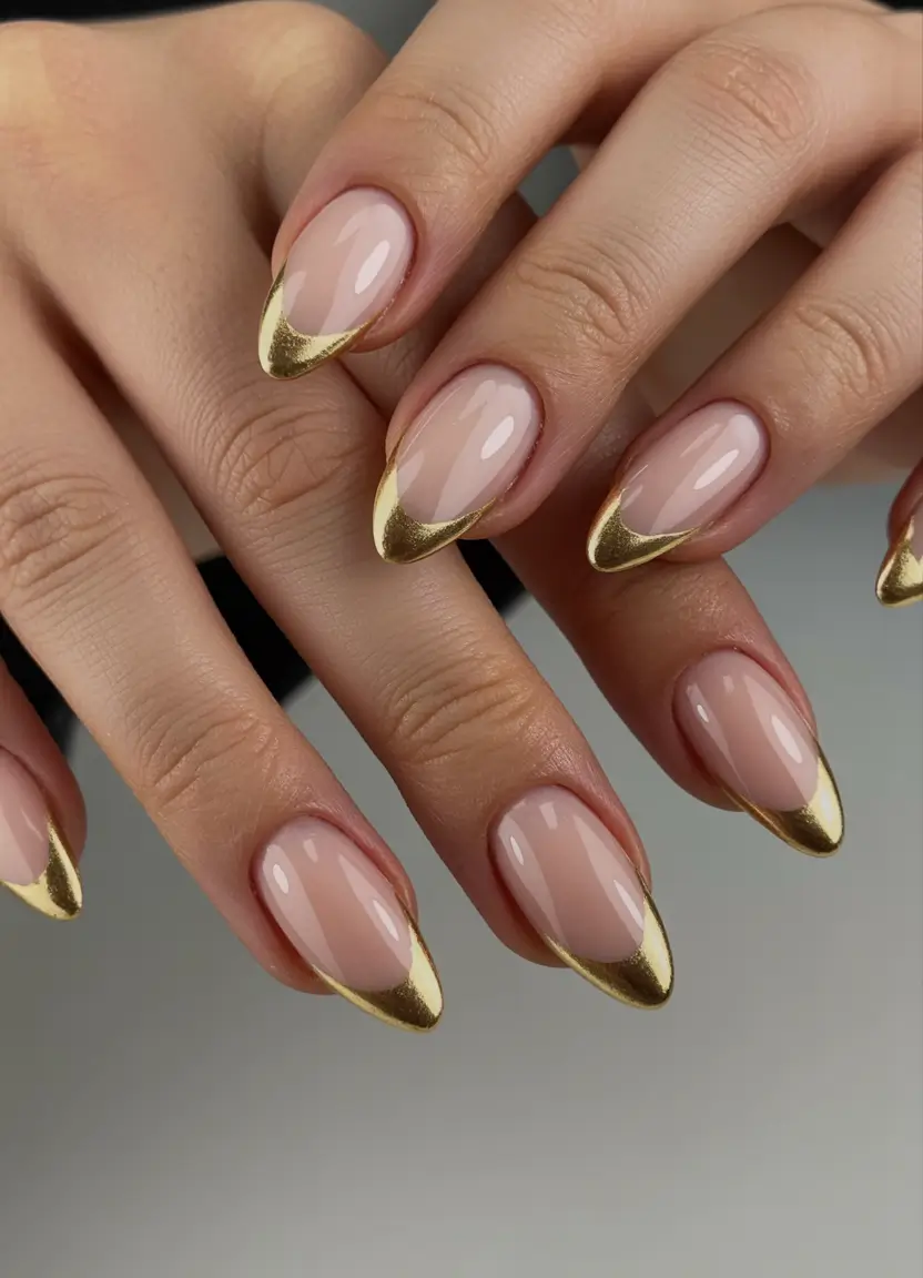 gold nails 2026 Minimal Gold French Almond Elegance
