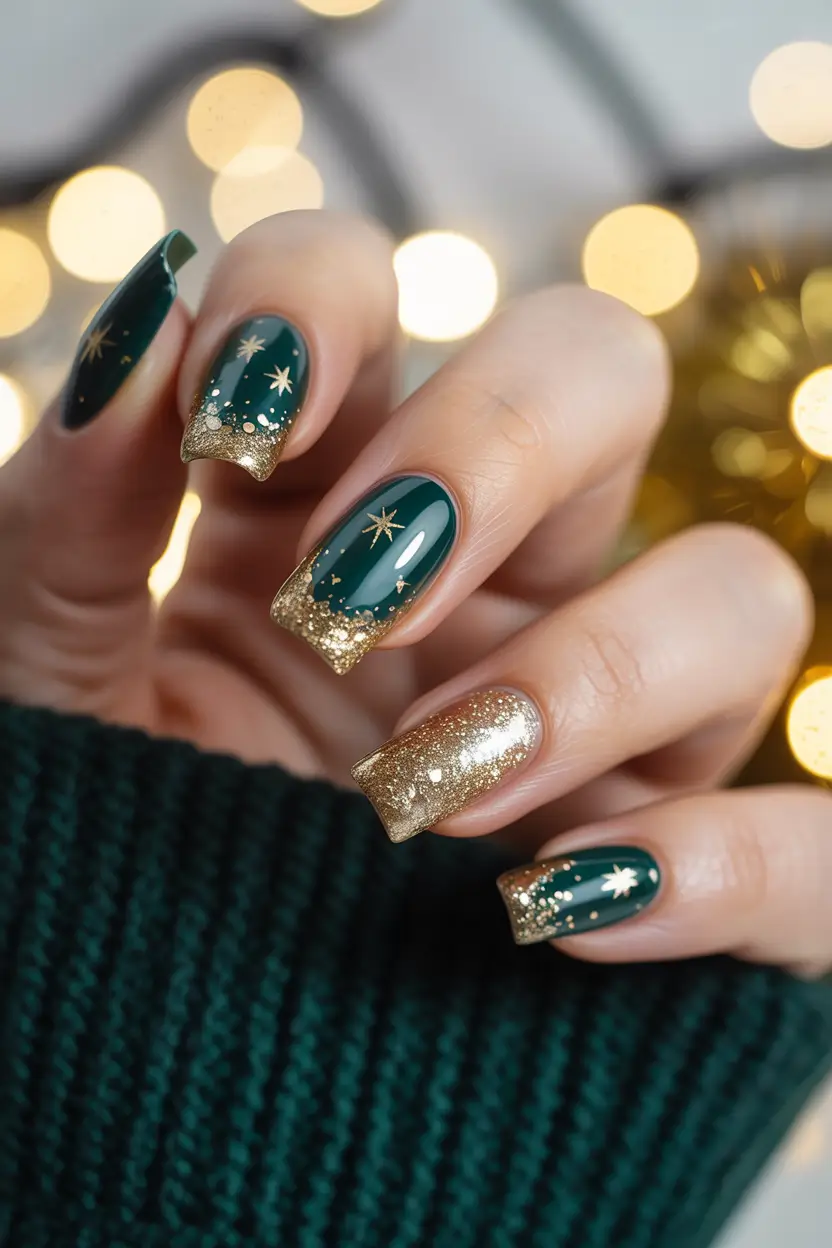 gold nails 2026 Emerald Starlight Sparkle