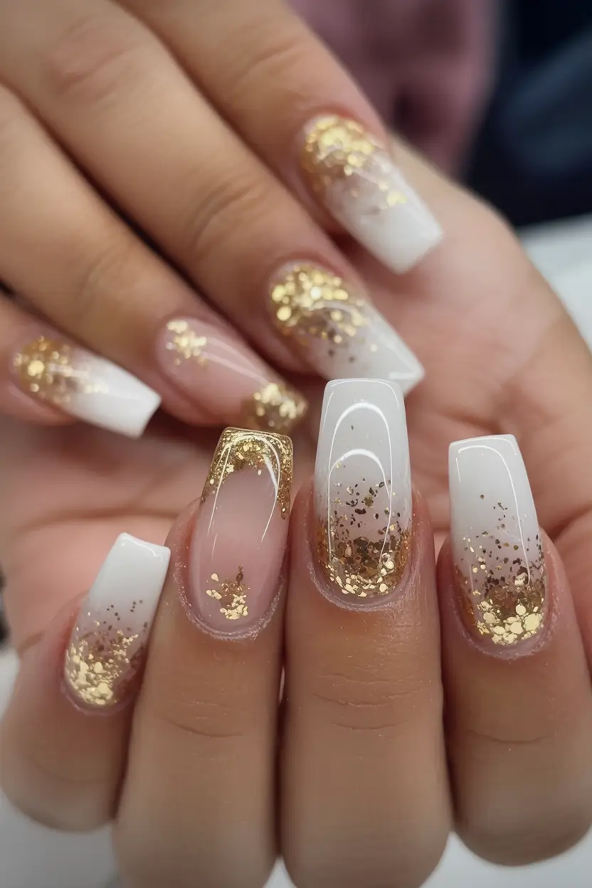 gold nails 2026 Soft Ombre Gold Square Elegance