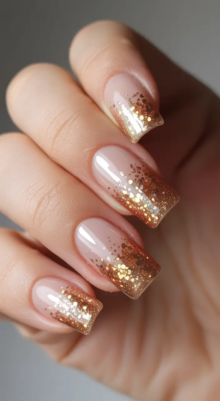 gold nails 2026 Bronzed Gradient Sparkle Tips