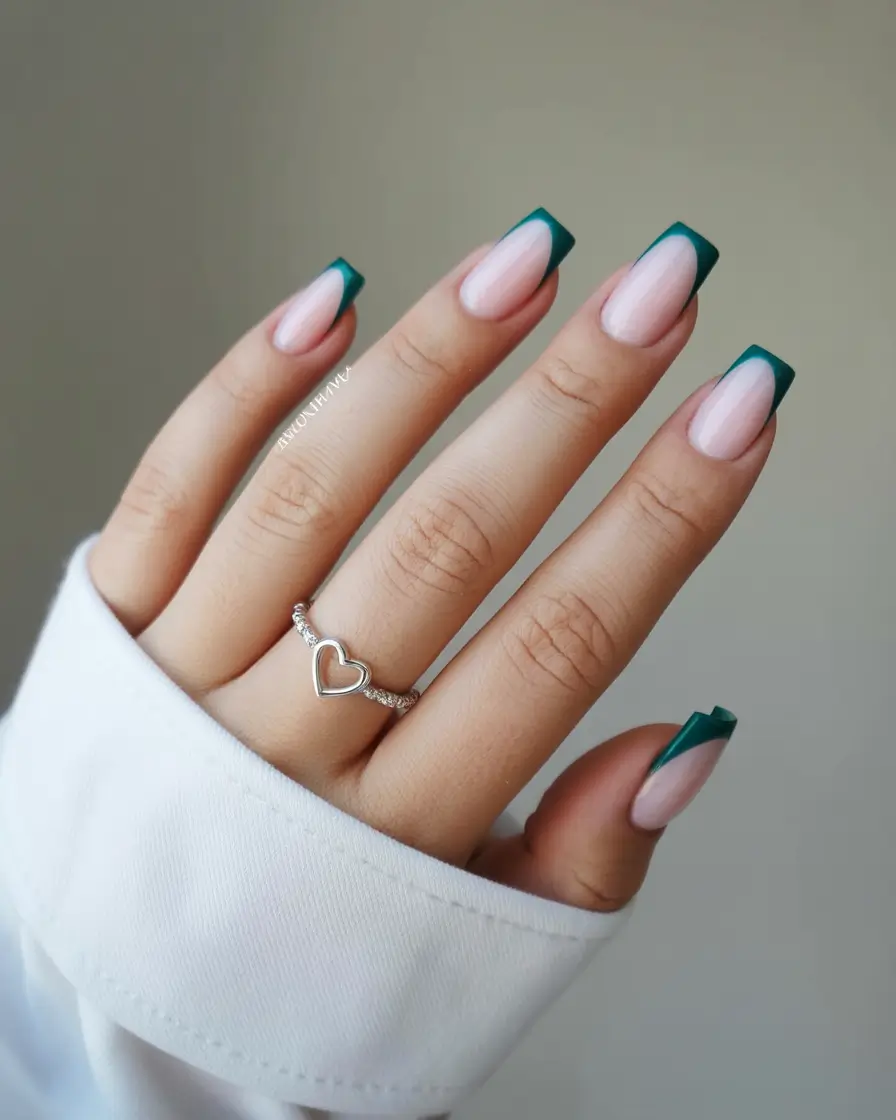 green nails 2026 Chic Teal-Tipped Minimalism