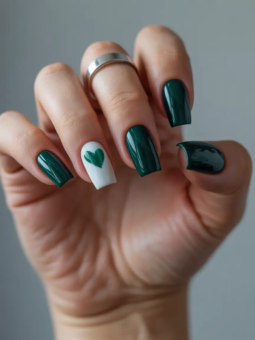 green nails 2026 Green Heart Accent Charm