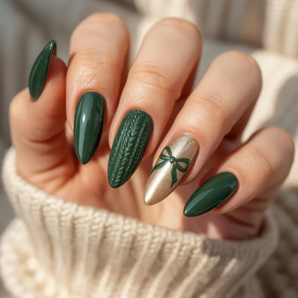 green nails 2026 Cozy Sweater Green Chic