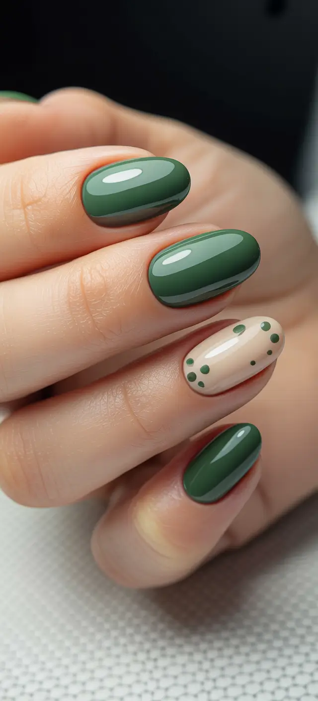 green nails 2026 Minimal Olive Dot Play