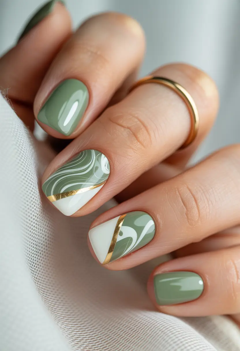 green nails 2026 Soft Sage Marble Luxe