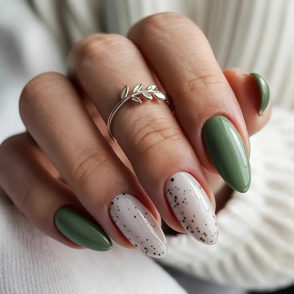 green nails 2026 Speckled Green Harmony